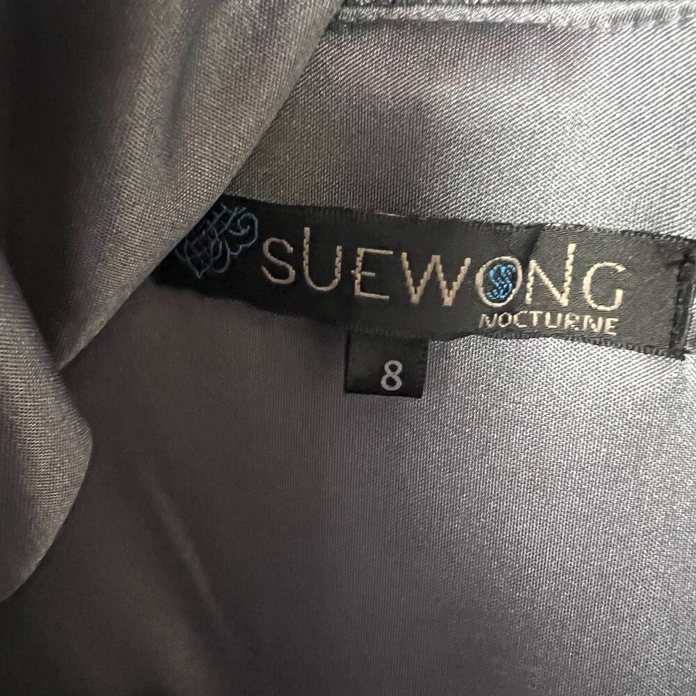 Sue Wong Nocturne Size 8 Short Sleeve Sheath Silver Sequin Cocktail Dress - Picture 4 of 13